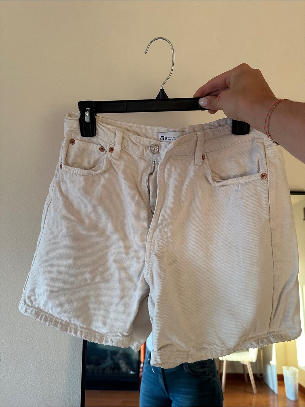 Zara | White High-Rise Denim Shorts